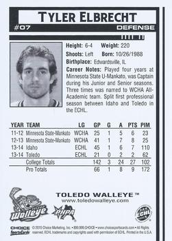 2014-15 Choice Toledo Walleye (ECHL) #7 Tyler Elbrecht Back