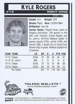 2014-15 Choice Toledo Walleye (ECHL) #13 Kyle Rogers Back