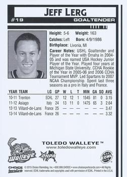 2014-15 Choice Toledo Walleye (ECHL) #19 Jeff Lerg Back