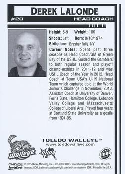 2014-15 Choice Toledo Walleye (ECHL) #20 Derek Lalonde Back