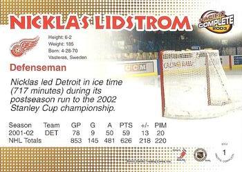 2002-03 Pacific Crown Royale - 2002-03 Pacific Complete #1 Nicklas Lidstrom Back