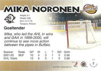2002-03 Pacific Crown Royale - 2002-03 Pacific Complete #2 Mika Noronen Back