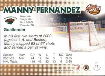 2002-03 Pacific Crown Royale - 2002-03 Pacific Complete #17 Manny Fernandez Back