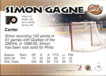 2002-03 Pacific Crown Royale - 2002-03 Pacific Complete #18 Simon Gagne Back