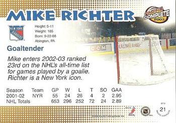 2002-03 Pacific Crown Royale - 2002-03 Pacific Complete #21 Mike Richter Back