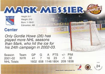 2002-03 Pacific Crown Royale - 2002-03 Pacific Complete #24 Mark Messier Back