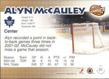 2002-03 Pacific Crown Royale - 2002-03 Pacific Complete #31 Alyn McCauley Back