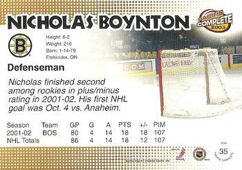 2002-03 Pacific Crown Royale - 2002-03 Pacific Complete #35 Nick Boynton Back