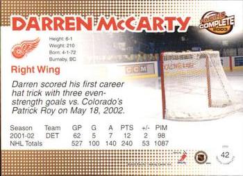 2002-03 Pacific Crown Royale - 2002-03 Pacific Complete #42 Darren McCarty Back