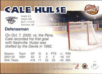 2002-03 Pacific Crown Royale - 2002-03 Pacific Complete #51 Cale Hulse Back