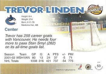 2002-03 Pacific Crown Royale - 2002-03 Pacific Complete #53 Trevor Linden Back