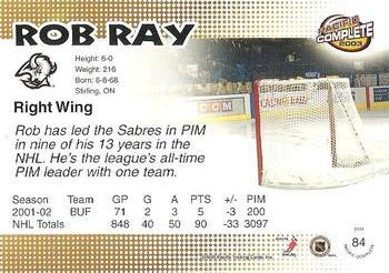 2002-03 Pacific Crown Royale - 2002-03 Pacific Complete #84 Rob Ray Back