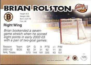 2002-03 Pacific Crown Royale - 2002-03 Pacific Complete #120 Brian Rolston Back