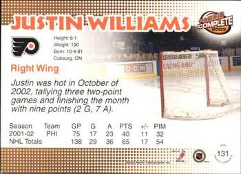 2002-03 Pacific Crown Royale - 2002-03 Pacific Complete #131 Justin Williams Back