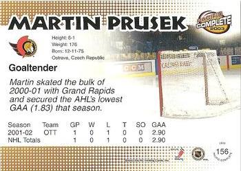 2002-03 Pacific Crown Royale - 2002-03 Pacific Complete #156 Martin Prusek Back