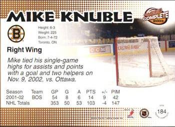 2002-03 Pacific Crown Royale - 2002-03 Pacific Complete #184 Mike Knuble Back