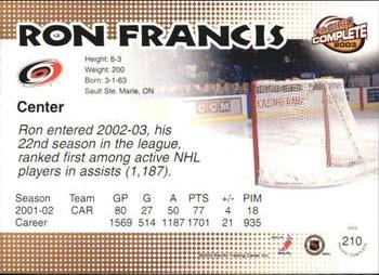 2002-03 Pacific Crown Royale - 2002-03 Pacific Complete #210 Ron Francis Back
