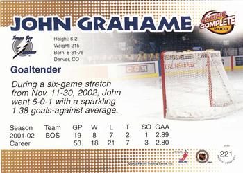 2002-03 Pacific Crown Royale - 2002-03 Pacific Complete #221 John Grahame Back