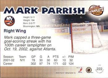 2002-03 Pacific Crown Royale - 2002-03 Pacific Complete #222 Mark Parrish Back