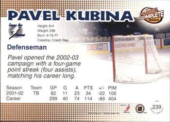 2002-03 Pacific Crown Royale - 2002-03 Pacific Complete #239 Pavel Kubina Back