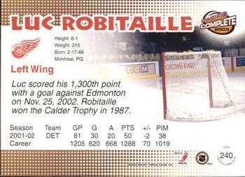 2002-03 Pacific Crown Royale - 2002-03 Pacific Complete #240 Luc Robitaille Back