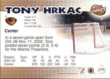 2002-03 Pacific Crown Royale - 2002-03 Pacific Complete #245 Tony Hrkac Back