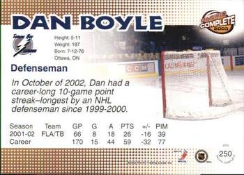 2002-03 Pacific Crown Royale - 2002-03 Pacific Complete #250 Dan Boyle Back
