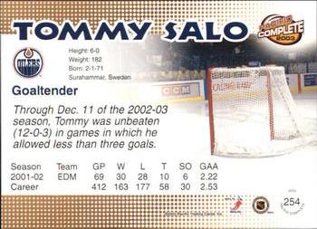 2002-03 Pacific Crown Royale - 2002-03 Pacific Complete #254 Tommy Salo Back
