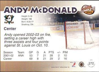 2002-03 Pacific Crown Royale - 2002-03 Pacific Complete #272 Andy McDonald Back