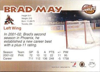 2002-03 Pacific Crown Royale - 2002-03 Pacific Complete #274 Brad May Back