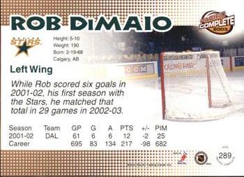 2002-03 Pacific Crown Royale - 2002-03 Pacific Complete #289 Rob DiMaio Back