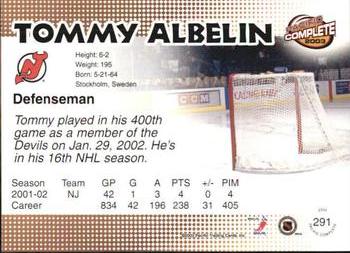 2002-03 Pacific Crown Royale - 2002-03 Pacific Complete #291 Tommy Albelin Back