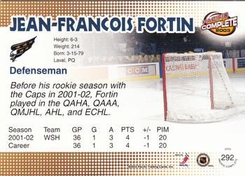 2002-03 Pacific Crown Royale - 2002-03 Pacific Complete #292 Jean-Francois Fortin Back