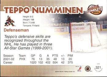 2002-03 Pacific Crown Royale - 2002-03 Pacific Complete #321 Teppo Numminen Back