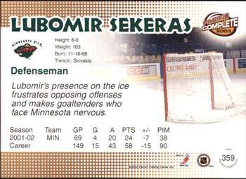 2002-03 Pacific Crown Royale - 2002-03 Pacific Complete #359 Lubomir Sekeras Back