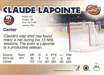 2002-03 Pacific Crown Royale - 2002-03 Pacific Complete #384 Claude Lapointe Back