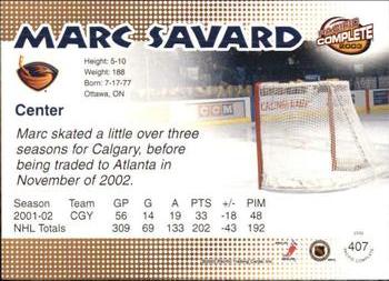 2002-03 Pacific Crown Royale - 2002-03 Pacific Complete #407 Marc Savard Back