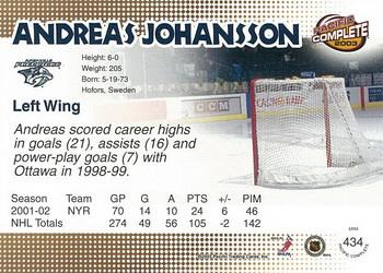 2002-03 Pacific Crown Royale - 2002-03 Pacific Complete #434 Andreas Johansson Back
