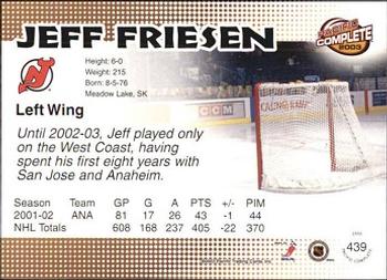 2002-03 Pacific Crown Royale - 2002-03 Pacific Complete #439 Jeff Friesen Back