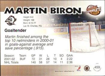 2002-03 Pacific Crown Royale - 2002-03 Pacific Complete #459 Martin Biron Back