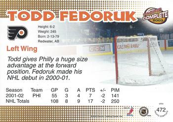 2002-03 Pacific Crown Royale - 2002-03 Pacific Complete #472 Todd Fedoruk Back