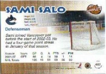 2002-03 Pacific Crown Royale - 2002-03 Pacific Complete #482 Sami Salo Back