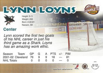 2002-03 Pacific Crown Royale - 2002-03 Pacific Complete #512 Lynn Loyns Back