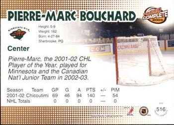 2002-03 Pacific Crown Royale - 2002-03 Pacific Complete #516 Pierre-Marc Bouchard Back