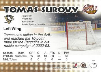 2002-03 Pacific Crown Royale - 2002-03 Pacific Complete #522 Tomas Surovy Back