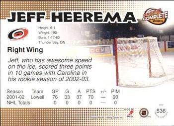 2002-03 Pacific Crown Royale - 2002-03 Pacific Complete #536 Jeff Heerema Back