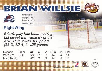2002-03 Pacific Crown Royale - 2002-03 Pacific Complete #173 Brian Willsie Back