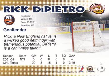 2002-03 Pacific Crown Royale - 2002-03 Pacific Complete #19 Rick DiPietro Back