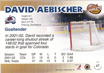 2002-03 Pacific Crown Royale - 2002-03 Pacific Complete #47 David Aebischer Back