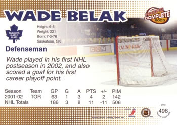 2002-03 Pacific Crown Royale - 2002-03 Pacific Complete #496 Wade Belak Back